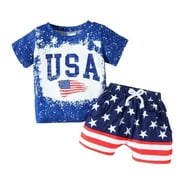 Girls Summer Outfits Toddler Boys 4Th Of July Independence Day Short Sleeve Letter Prints T Shirt Tops Shorts for Kid Casual Dance Beach for 12-18M